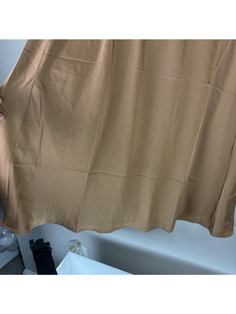 Petal + Pup Satin Midi Skirt M Camel Tan Bias Cut Flare Slip Skirt Minimalist - Picture 3 of 7